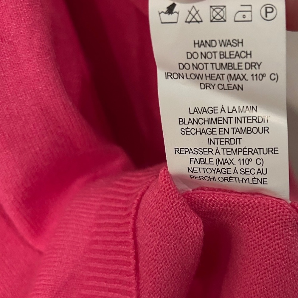 Dèluc Hot Pink Puff Sleeve Sweater Womens Medium Lightweight Knit Crew Neck Soft - Picture 11 of 11
